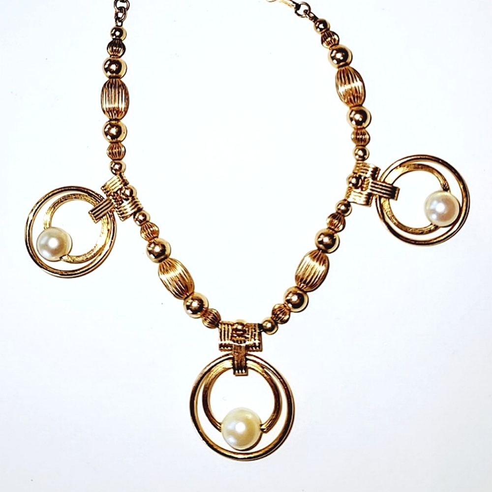 Art Deco Gold-filled Necklace with Genuine Pearls Signed AMCO - Picture 2 of 15